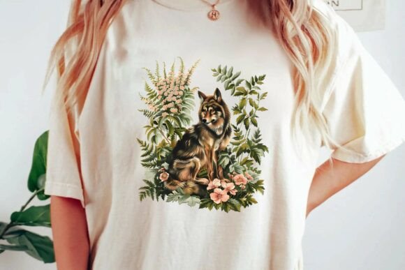 Download Vintage Floral Wolf Botanical Illustration Woodland Wildlife Design Png - Floral Collection