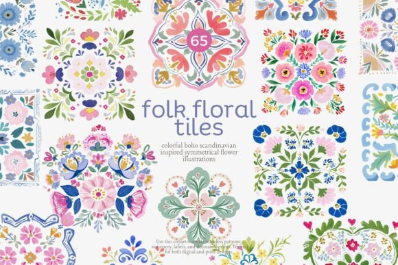 Download Folk Floral Tiles Clipart Set - Floral Collection